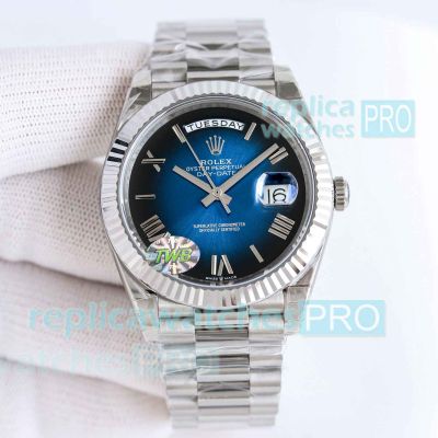 TWB Swiss Replica Rolex Day-Date II 2836 Blue Ombre Dial Stainless Steel Watch 